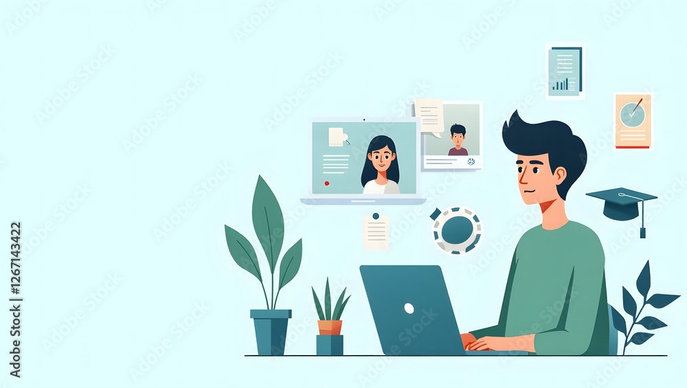 Fototapeta premium Online Learning and Remote Education Concept with Student Using Laptop