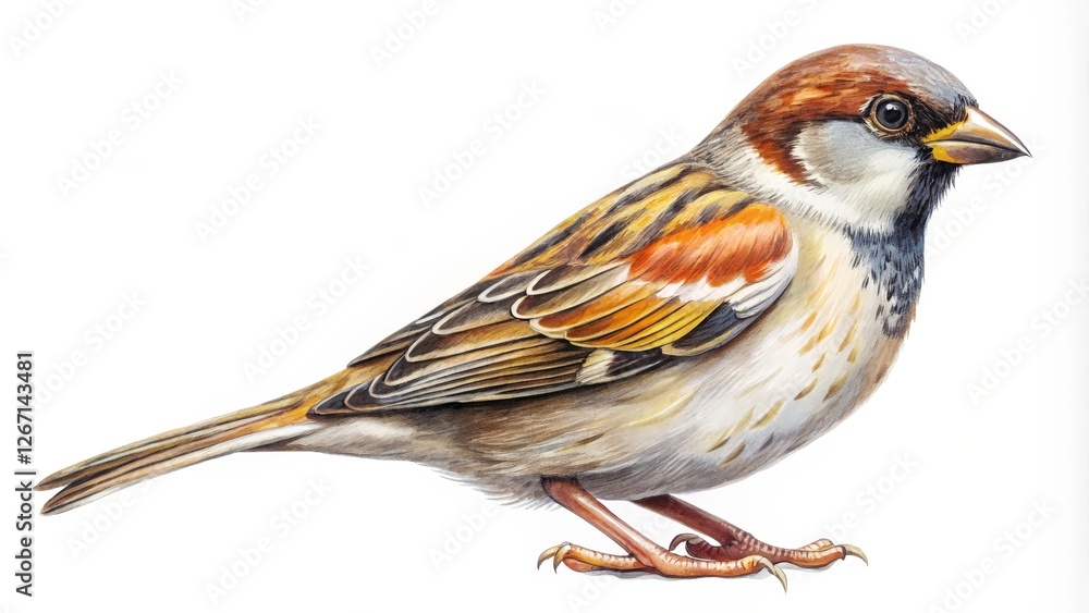 Fototapeta premium House Sparrow on White Background