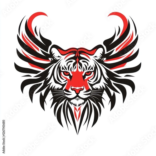 Wallpaper Mural Winged tiger head, tribal style, white background, mascot design Torontodigital.ca