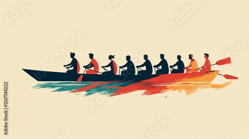 Teamwork and Collaboration on Water: Rowing Boat Image