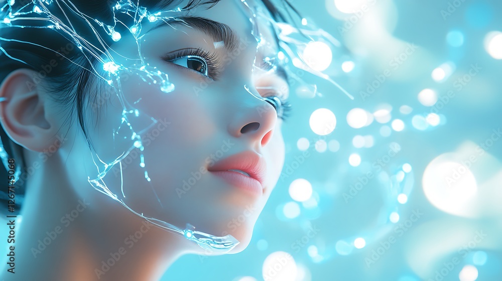 Cybernetic Woman Enveloped In Glowing Neural Network Cybernetic Woman Enveloped In Glowing Neural Network