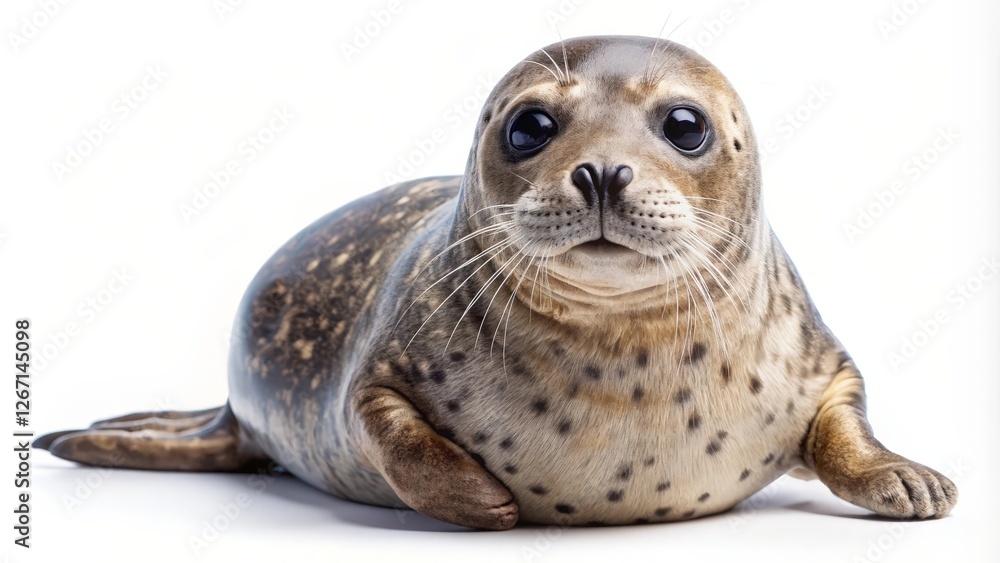 Fototapeta premium Harbor Seal Pup on White Background
