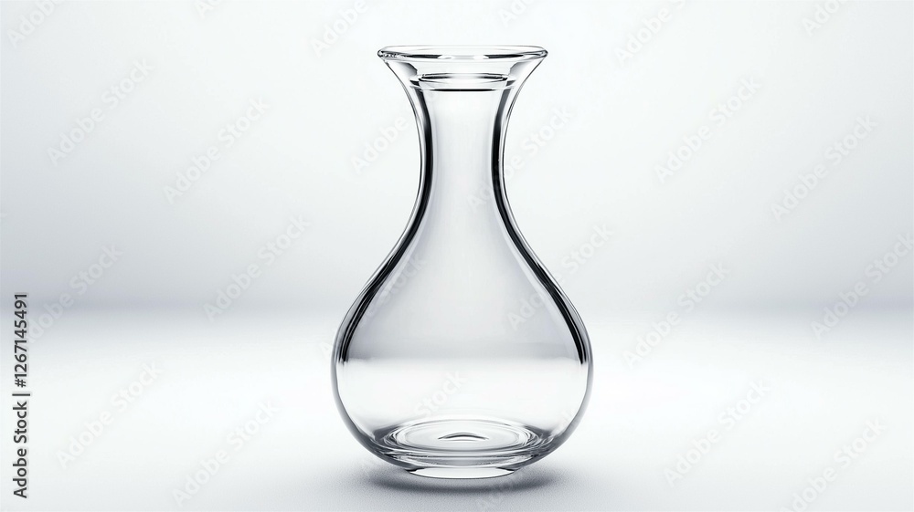 Photorealistic image of a clear glass carafe with a wide mouth, isolated on a white background
Photorealistic image of a clear glass carafe with a wide mouth, isolated on a white background