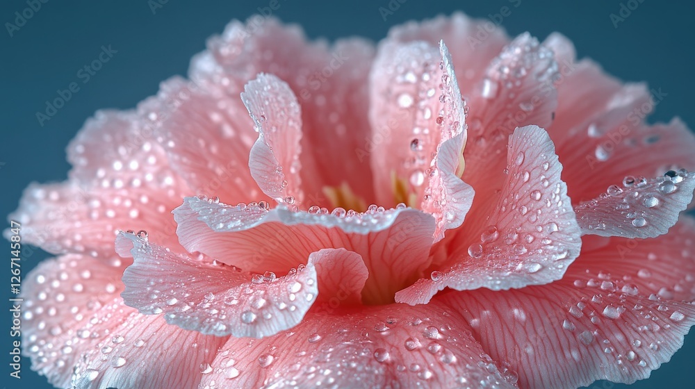 Close-up of a pink flower with water droplets, showcasing vibrant petals against a soft background Close-up of a pink flower with water droplets, showcasing vibrant petals against a soft background