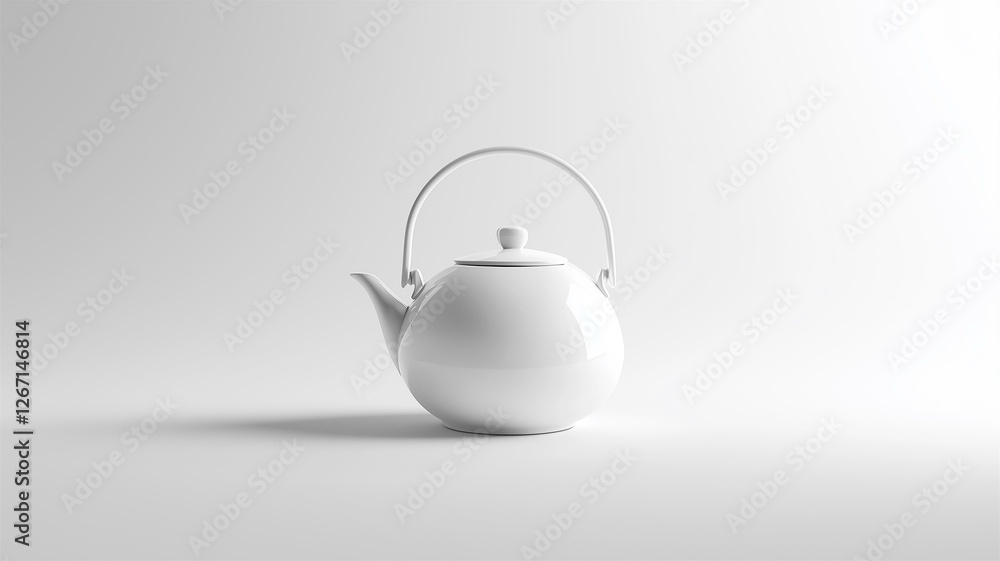 Photorealistic image of a white ceramic teapot with a round handle, isolated on a white background
Photorealistic image of a white ceramic teapot with a round handle, isolated on a white background