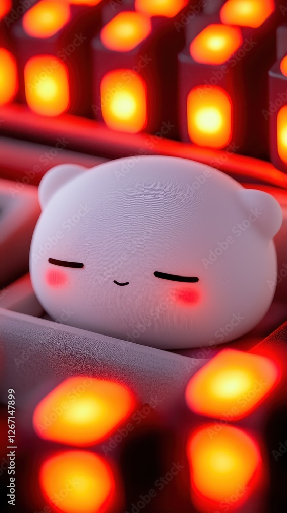 A cute, smiling plush toy surrounded by glowing lights, creating a cozy and whimsical atmosphere. A cute, smiling plush toy surrounded by glowing lights, creating a cozy and whimsical atmosphere.