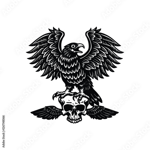 eagle standing on skull silhouette