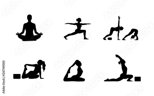 Minimalist Yoga Silhouette Set – Meditation, Prop Yoga & Partner Poses