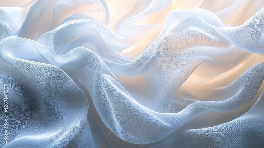 Fototapeta premium Delicate sheer fabric softly waves illuminated with a warm glow