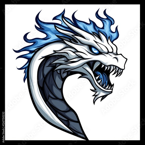 Wallpaper Mural Fierce white dragon head, stylized graphic design, for logo or icon Torontodigital.ca
