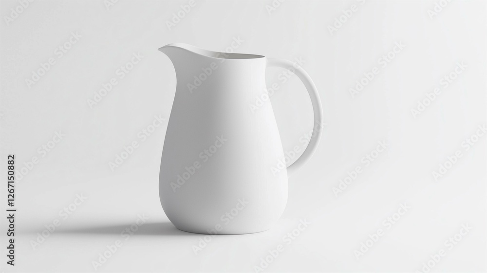 Photorealistic image of a white ceramic creamer pitcher with a spout, isolated on a white background
Photorealistic image of a white ceramic creamer pitcher with a spout, isolated on a white background