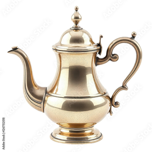 Arabic Coffee Qahwa. Antique Golden Coffee Pot. Isolated on transparent background, png.