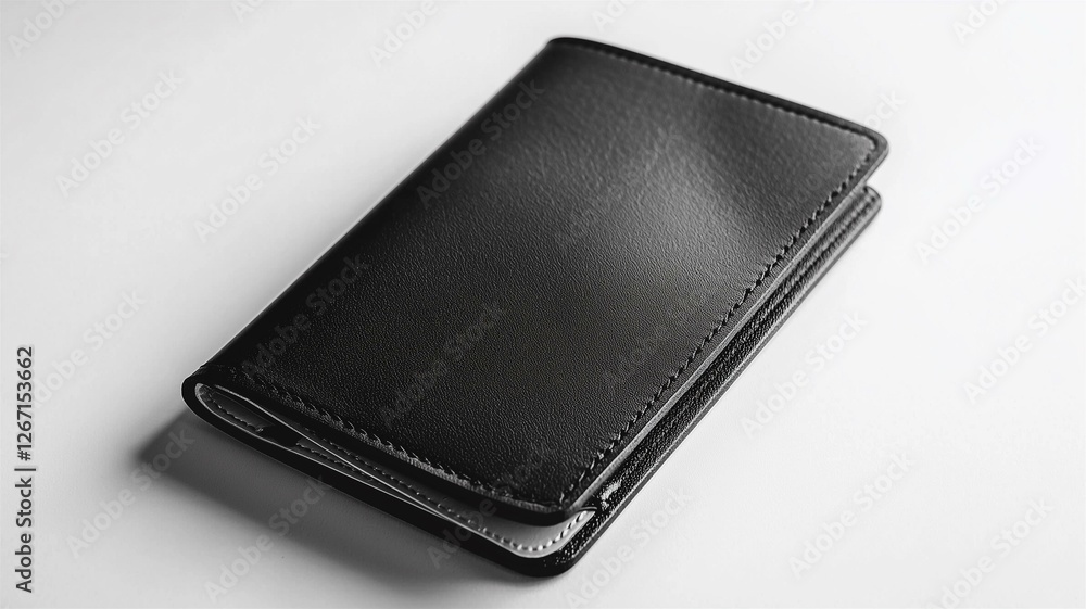 Photorealistic image of a black leather passport cover with a minimalist design, isolated on a white background
Photorealistic image of a black leather passport cover with a minimalist design, isolated on a white background