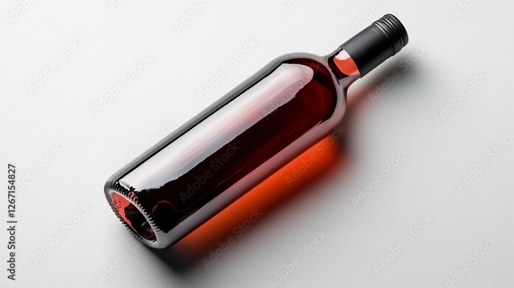 Red Wine Bottle With Black Cap Lying on White Surface in Studio Red Wine Bottle With Black Cap Lying on White Surface in Studio