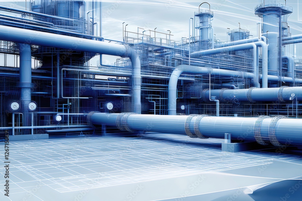 Refinery blueprint, industrial complex design Refinery blueprint, industrial complex design