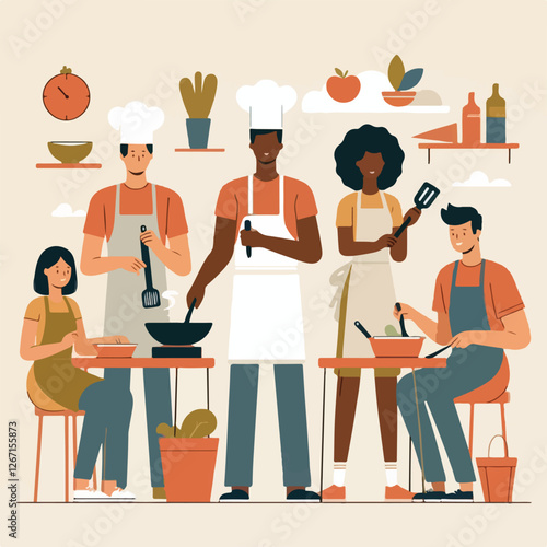 vector image of people cooking
