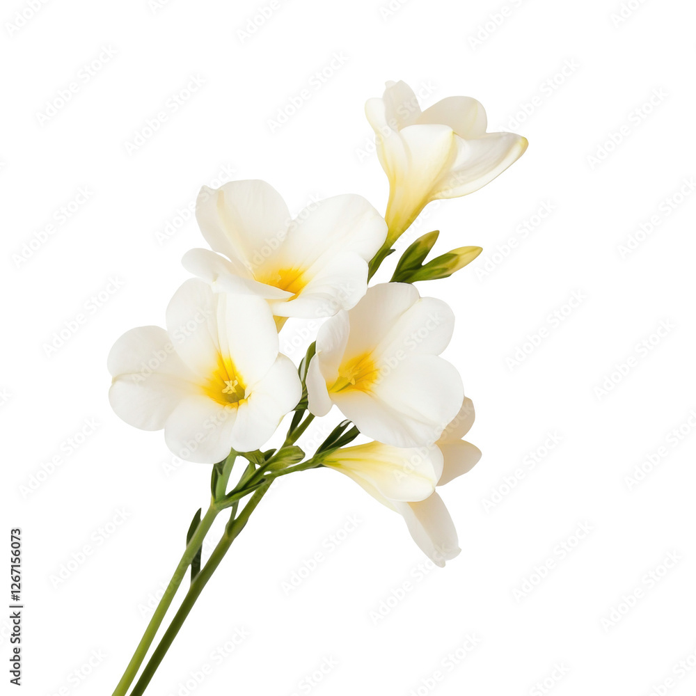 Fototapeta premium A single white flower with yellow petals. The flower is the only thing in the image