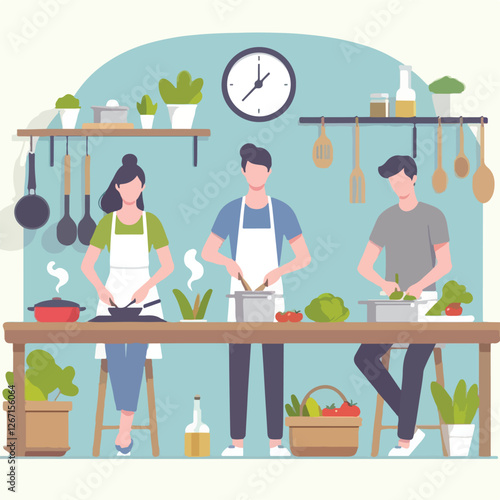vector image of people cooking