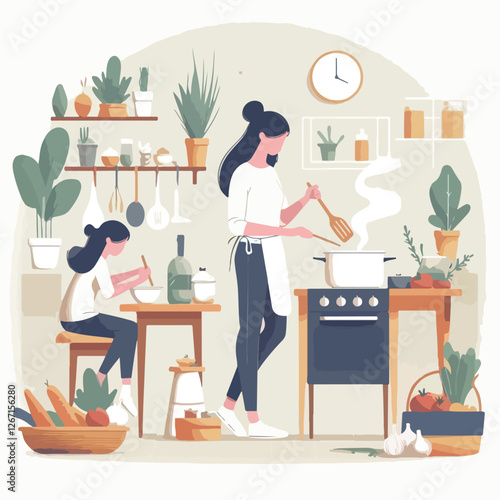 vector image of people cooking