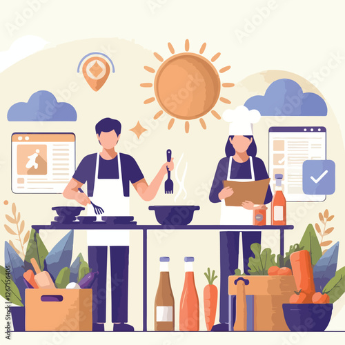 vector image of people cooking