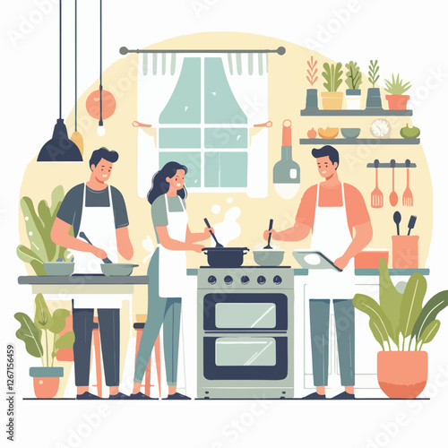 vector image of people cooking