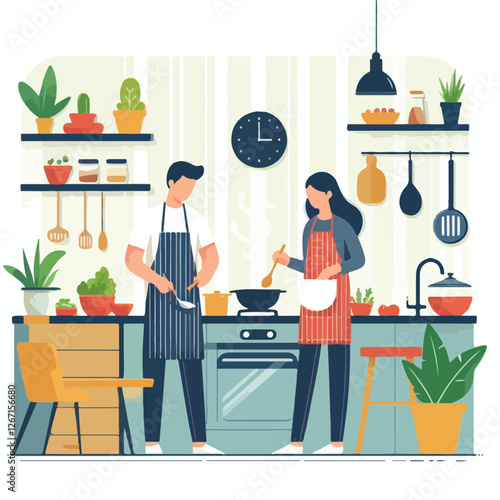 vector image of people cooking