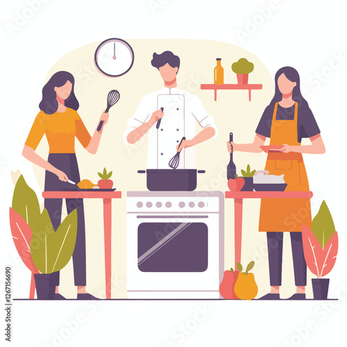 vector image of people cooking
