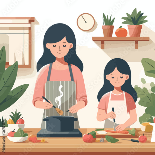 vector image of people cooking