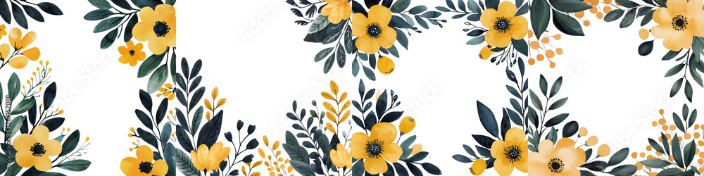 Vibrant and Lush Floral Arrangement Featuring Yellow and Blue Flowers with Green Foliage on a Clean White Background Botanical with a Rustic Elegant and Feminine Aesthetic Vibrant and Lush Floral Arrangement Featuring Yellow and Blue Flowers with Green Foliage on a Clean White Background Botanical with a Rustic Elegant and Feminine Aesthetic