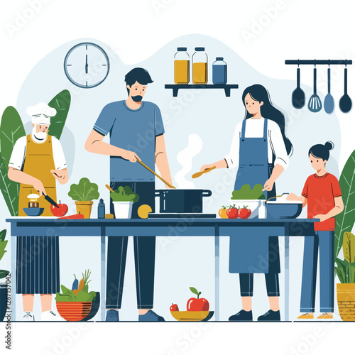 vector image of people cooking