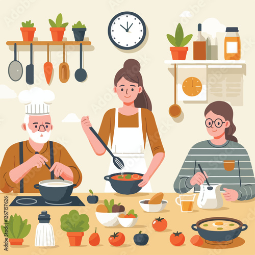 vector image of people cooking