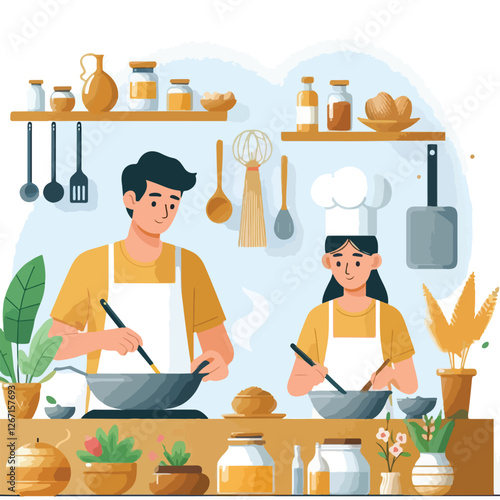 vector image of people cooking