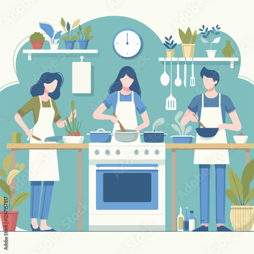 vector image of people cooking