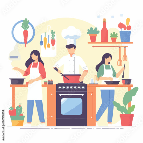 vector image of people cooking