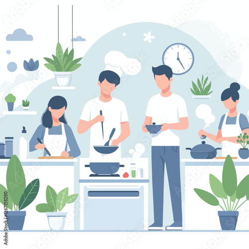 vector image of people cooking