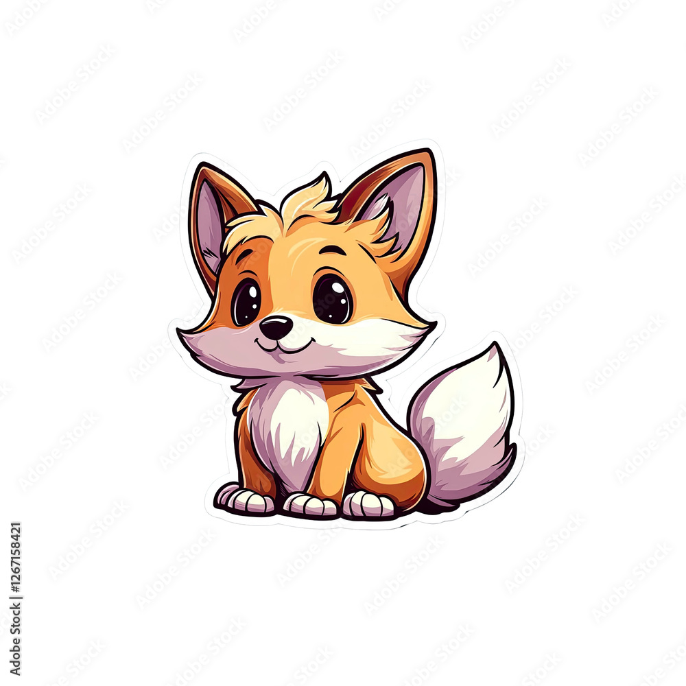 Obraz premium Adorable Cartoon Fox Cub - Cute Animal Illustration