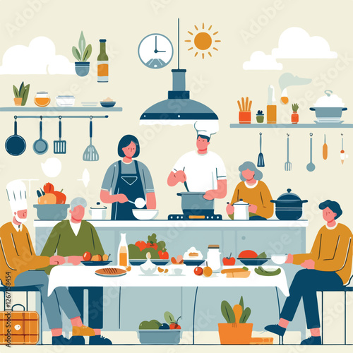 vector image of people cooking