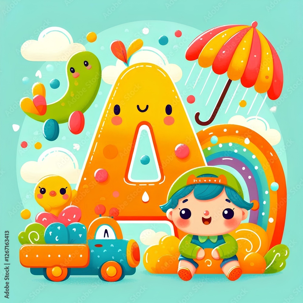 Obraz premium Cute, colorful children's illustration with a playful letter 