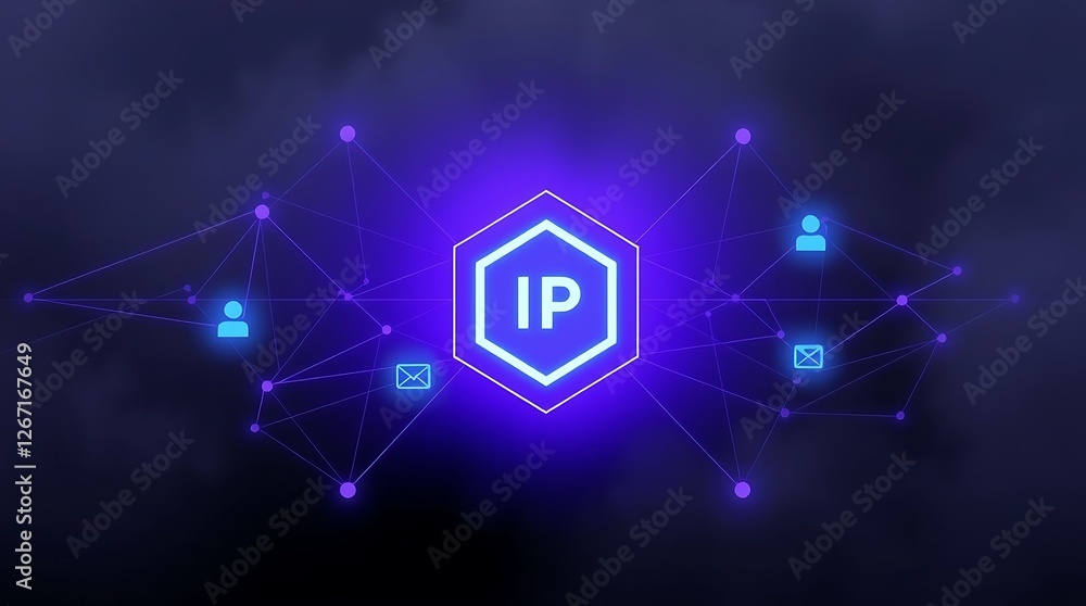 Fototapeta premium IP, Internet protocol, Network Topology Infographic with IP Addresses – Connected Users and IP-Based Communication, networking, network diagram, network infrastructure, IP-based communication