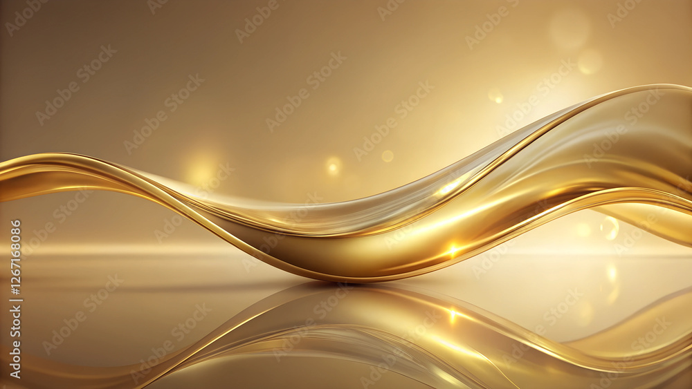 Naklejka premium Floating Glowing Gold Shape with Modern Swoosh on Serene Backdrop
