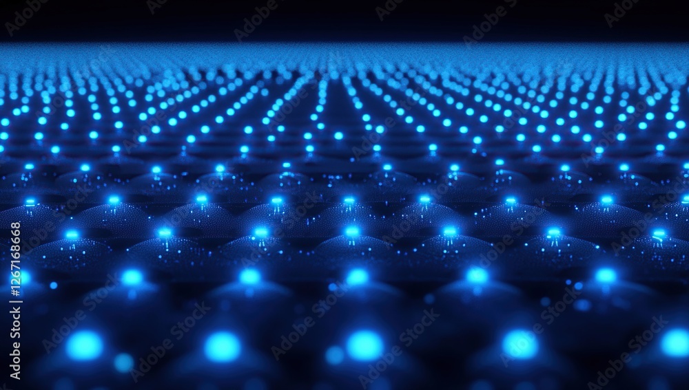 Obraz premium Exploring Abstract Blue Light Patterns: Glowing Dots, Network Visualization, Digital Art, Futuristic Technology, Virtual Reality