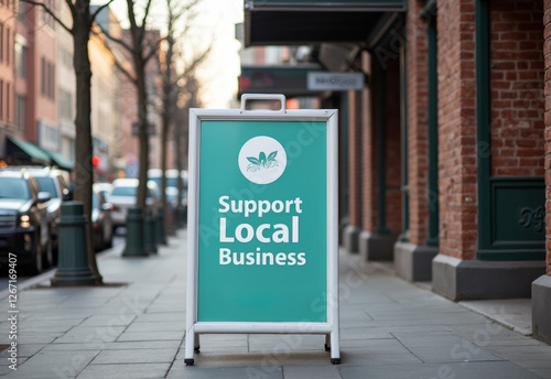 Support Local Business Sign in City Street photo