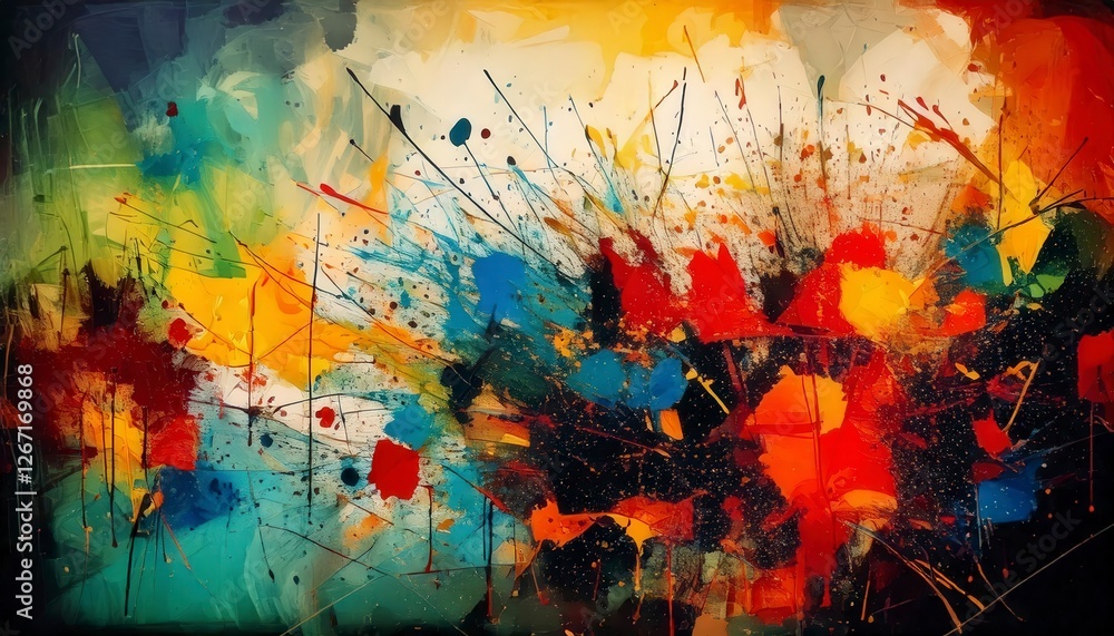 Obraz premium A chaotic grunge background with overlapping patterns of ink splatters, stains, and scratch