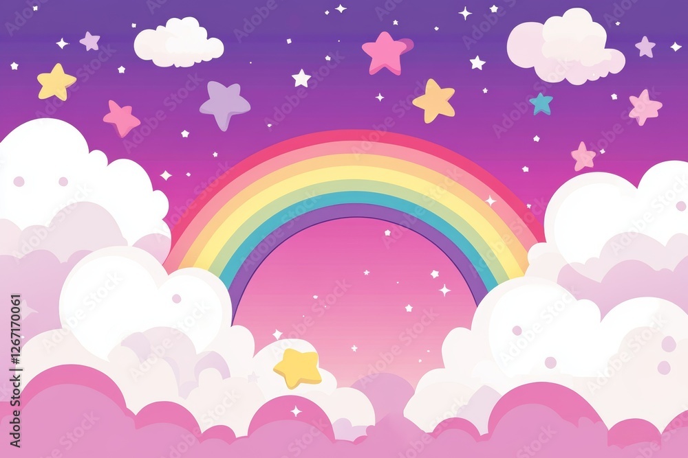 Dreamy Pastel Fantasy Landscape with Rainbow and Clouds Dreamy Pastel Fantasy Landscape with Rainbow and Clouds