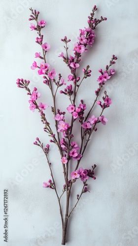 Beautiful purple flowers arranged creatively on a light background for a flor...