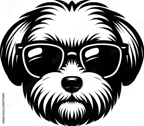 Maltese with Glasses vector black silhouette print design