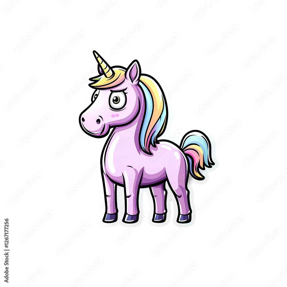 Whimsical Purple Unicorn Cartoon Character Sticker Design Whimsical Purple Unicorn Cartoon Character Sticker Design