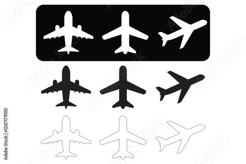 Plane vector illustration silhouette icon set on white background