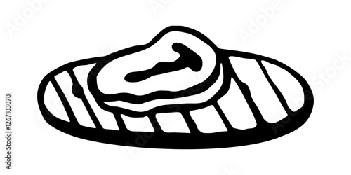 black and white graphic image of steak, with vein, on wooden board