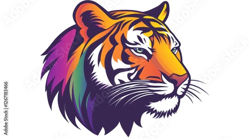 Wallpaper Mural Colorful tiger head portrait, nature wildlife, white background, mascot design Torontodigital.ca